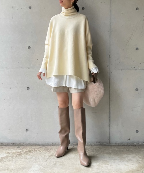 DouDou（ドゥドゥ）の「バイカラーポンチョニット（ニット/セーター・レディース・オフホワイト/チャコールグレー/ベージュ・FREE）」の10枚目の写真