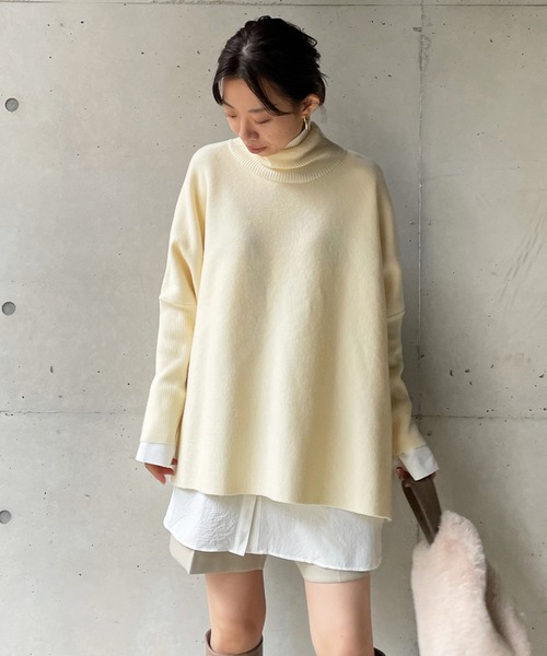 DouDou（ドゥドゥ）の「バイカラーポンチョニット（ニット/セーター・レディース・オフホワイト/チャコールグレー/ベージュ・FREE）」の22枚目の写真