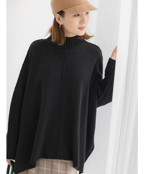 fifth（フィフス）の「サイドスリットハイネックリブスリーブニット（ニット/セーター・レディース・オフホワイト/ブラック/ブルー・MEDIUM）」の18枚目の写真