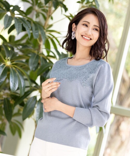 【洗える】大人上品なスカラップレースコンビニット（ニット/セーター）｜Tiaclasse（ティアクラッセ）