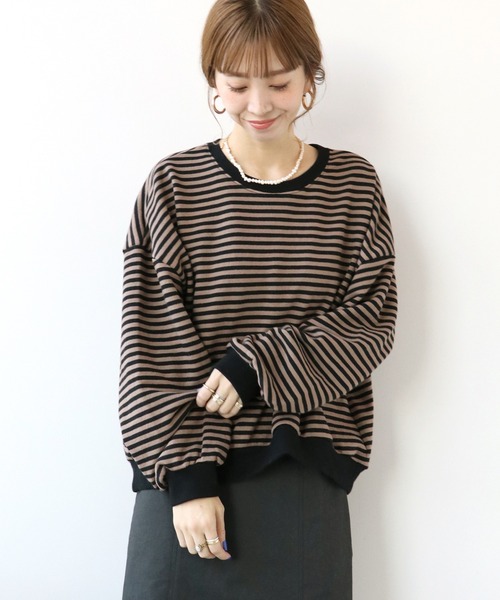 Simplicite(サンプリシテ)の「オーバーボーダーロンT◆(Tシャツ/カットソー・レディース・ブラック/ブラウン/ネイビー・FREE)」の3枚目の写真