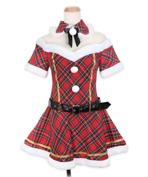 Tika（ティカ）の「サンタ コスプレ チェック オフショルダー ノースリーブ フレア ミニ ワンピース 5点セット かわいい クリスマス コスチューム サンタコス（コスチューム/パーティーグッズ・レディース・レッド・M）」の20枚目の写真