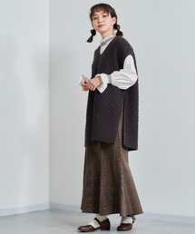 ケーブル編み ロングニットベスト