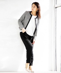 WHITE JOOLA | 【2022 SS】コッパーラメツィードノーカラージャケット＆テーパードパンツ＆ブラウス3点セットスーツ・アンサンブル(スーツセット)