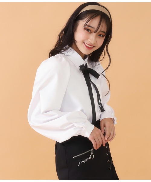 ANAP GiRL(アナップガール)の「2パターンリボン付シャツ【卒服】(シャツ/ブラウス・キッズ・ホワイト・MEDIUM)」の14枚目の写真