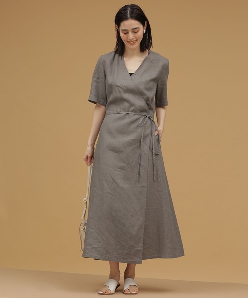 リネンカシュクールワンピース半袖