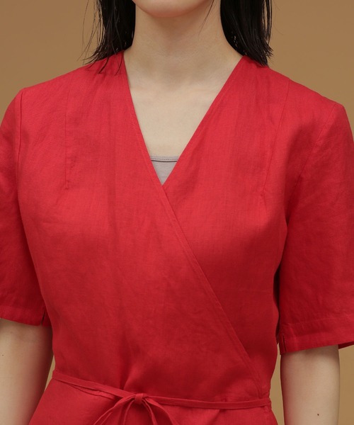 リネンカシュクールワンピース半袖