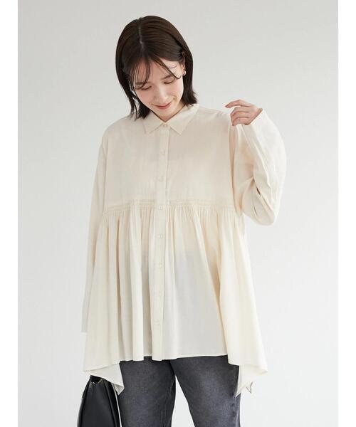 Green Parks(グリーンパークス)の「シャーリングイレヘムチュニック(シャツ/ブラウス・レディース・オフホワイト/ミント・FREE)」の9枚目の写真