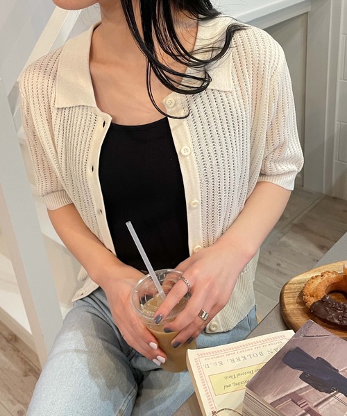 WEGO(ウィゴー)の「WEGO/襟付メッシュカーデ(カーディガン/ボレロ・レディース・ライム/ライトパープル/ホワイト/ブラック・FREE)」の1枚目の写真