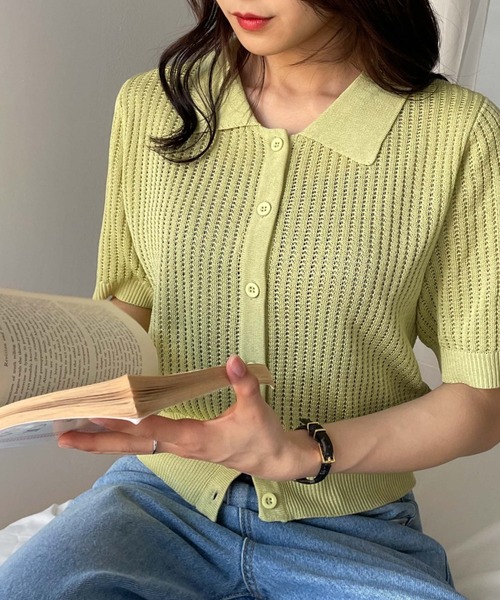 WEGO(ウィゴー)の「WEGO/襟付メッシュカーデ(カーディガン/ボレロ・レディース・ライム/ライトパープル/ホワイト/ブラック・FREE)」の3枚目の写真