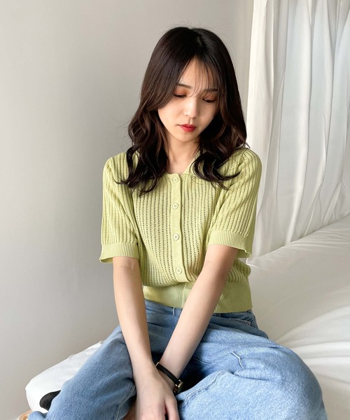 WEGO(ウィゴー)の「WEGO/襟付メッシュカーデ(カーディガン/ボレロ・レディース・ライム/ライトパープル/ホワイト/ブラック・FREE)」の19枚目の写真