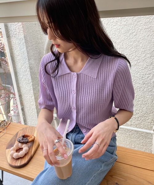 WEGO(ウィゴー)の「WEGO/襟付メッシュカーデ(カーディガン/ボレロ・レディース・ライム/ライトパープル/ホワイト/ブラック・FREE)」の21枚目の写真