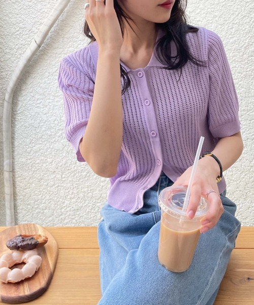 WEGO(ウィゴー)の「WEGO/襟付メッシュカーデ(カーディガン/ボレロ・レディース・ライム/ライトパープル/ホワイト/ブラック・FREE)」の22枚目の写真