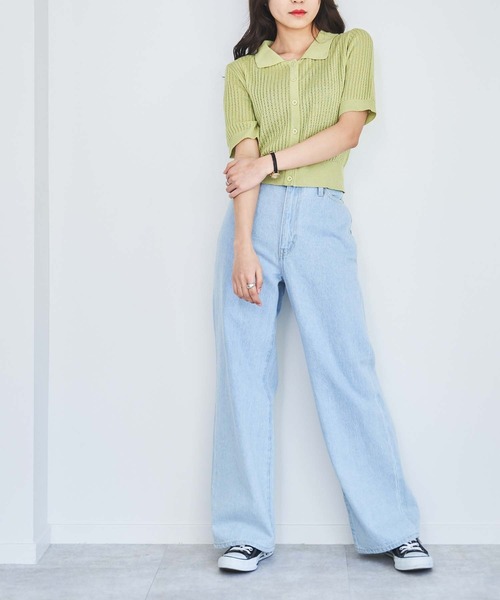 WEGO(ウィゴー)の「WEGO/襟付メッシュカーデ(カーディガン/ボレロ・レディース・ライム/ライトパープル/ホワイト/ブラック・FREE)」の15枚目の写真