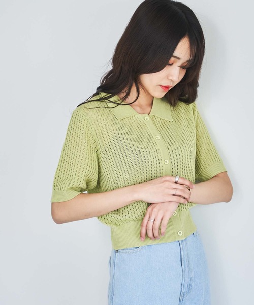 WEGO(ウィゴー)の「WEGO/襟付メッシュカーデ(カーディガン/ボレロ・レディース・ライム/ライトパープル/ホワイト/ブラック・FREE)」の16枚目の写真