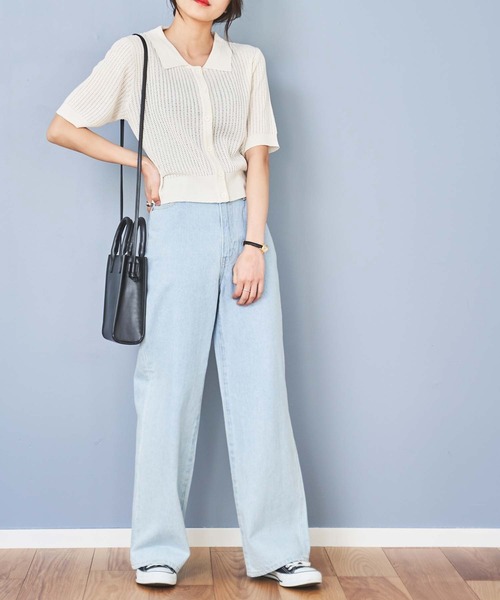 WEGO(ウィゴー)の「WEGO/襟付メッシュカーデ(カーディガン/ボレロ・レディース・ライム/ライトパープル/ホワイト/ブラック・FREE)」の5枚目の写真