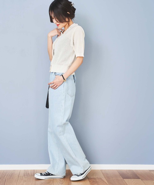 WEGO(ウィゴー)の「WEGO/襟付メッシュカーデ(カーディガン/ボレロ・レディース・ライム/ライトパープル/ホワイト/ブラック・FREE)」の6枚目の写真