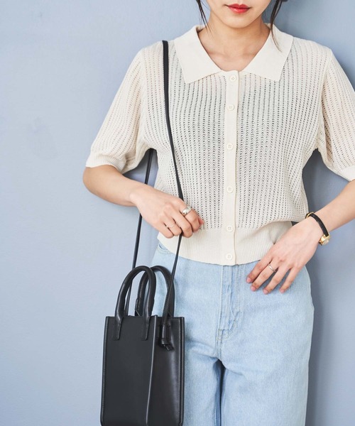 WEGO(ウィゴー)の「WEGO/襟付メッシュカーデ(カーディガン/ボレロ・レディース・ライム/ライトパープル/ホワイト/ブラック・FREE)」の7枚目の写真