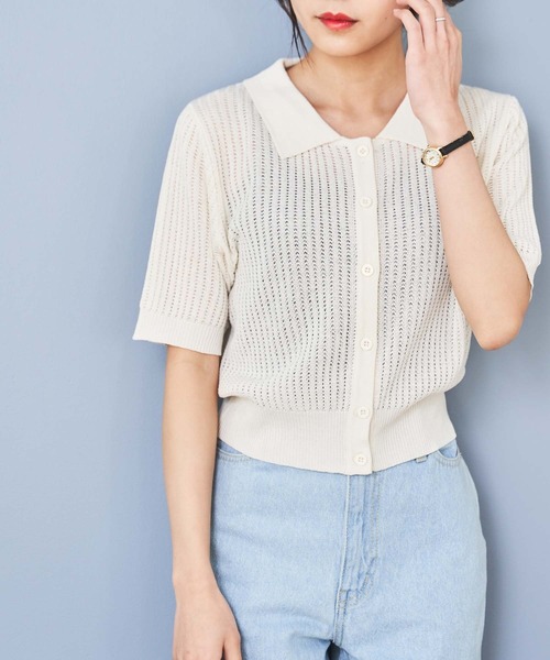 WEGO(ウィゴー)の「WEGO/襟付メッシュカーデ(カーディガン/ボレロ・レディース・ライム/ライトパープル/ホワイト/ブラック・FREE)」の8枚目の写真