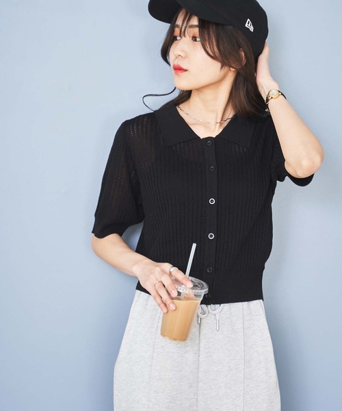 WEGO(ウィゴー)の「WEGO/襟付メッシュカーデ(カーディガン/ボレロ・レディース・ライム/ライトパープル/ホワイト/ブラック・FREE)」の11枚目の写真