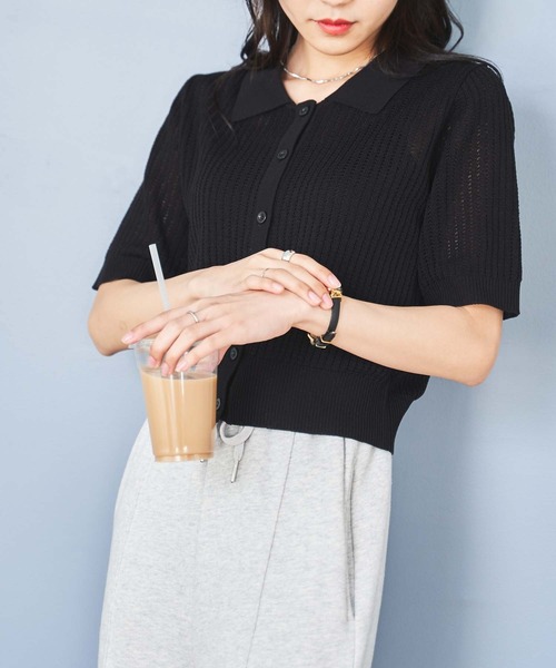 WEGO(ウィゴー)の「WEGO/襟付メッシュカーデ(カーディガン/ボレロ・レディース・ライム/ライトパープル/ホワイト/ブラック・FREE)」の13枚目の写真