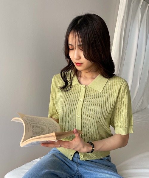 WEGO(ウィゴー)の「WEGO/襟付メッシュカーデ(カーディガン/ボレロ・レディース・ライム/ライトパープル/ホワイト/ブラック・FREE)」の18枚目の写真