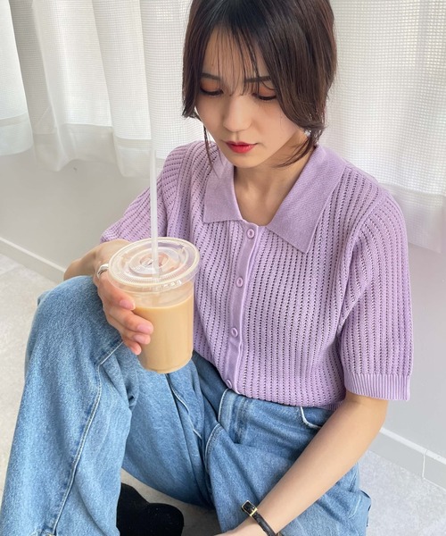 WEGO(ウィゴー)の「WEGO/襟付メッシュカーデ(カーディガン/ボレロ・レディース・ライム/ライトパープル/ホワイト/ブラック・FREE)」の20枚目の写真