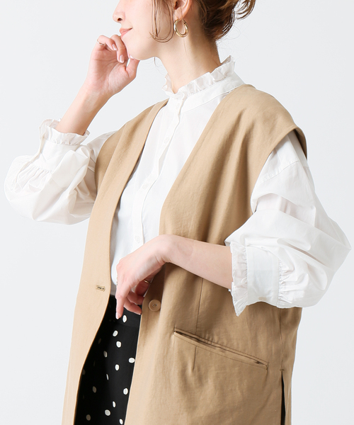 B.C STOCK(ベーセーストック)の「スタンドフリルブラウス(シャツ/ブラウス・レディース・ホワイト/ピンク/ブルー/グリーン・FREE)」の1枚目の写真