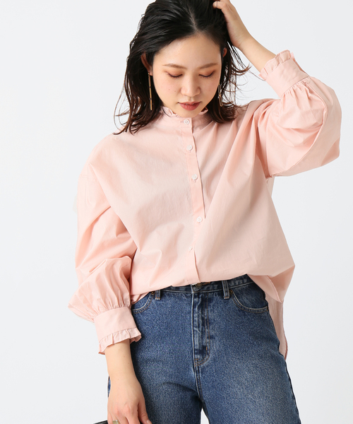 B.C STOCK(ベーセーストック)の「スタンドフリルブラウス(シャツ/ブラウス・レディース・ホワイト/ピンク/ブルー/グリーン・FREE)」の4枚目の写真