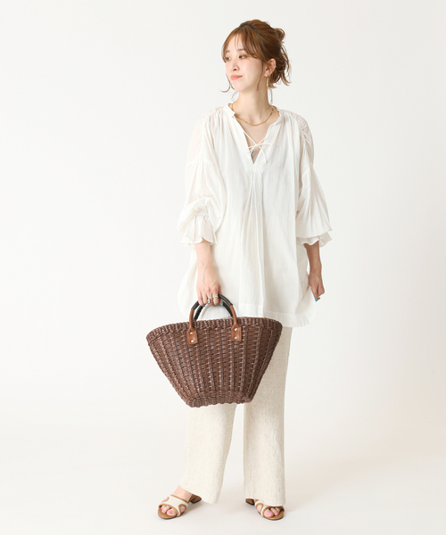 B.C STOCK（ベーセーストック）の「チューブバスケットバッグ（かごバッグ・レディース・ブラウン/ベージュ/ブルー・FREE）」の4枚目の写真