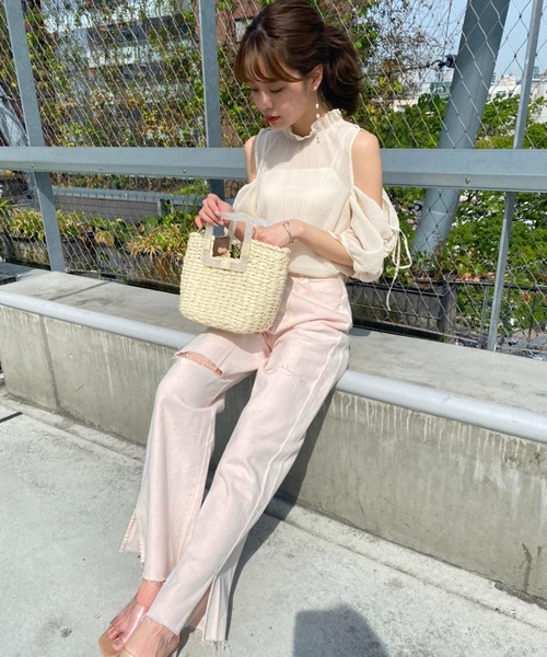 one after another NICE CLAUP（ワンアフターアナザーナイスクラップ）の「ダメージワイドデニムパンツ（デニムパンツ・レディース・ブルー/ベビーピンク/ライトブルー・S/M）」の19枚目の写真