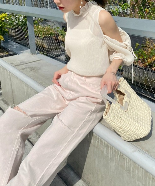 one after another NICE CLAUP（ワンアフターアナザーナイスクラップ）の「ダメージワイドデニムパンツ（デニムパンツ・レディース・ブルー/ベビーピンク/ライトブルー・S/M）」の20枚目の写真