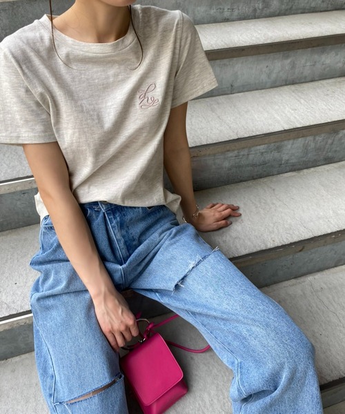 one after another NICE CLAUP（ワンアフターアナザーナイスクラップ）の「ダメージワイドデニムパンツ（デニムパンツ・レディース・ブルー/ベビーピンク/ライトブルー・S/M）」の6枚目の写真