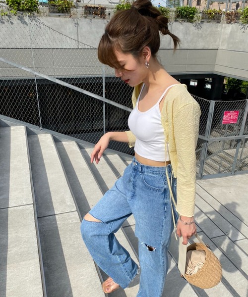 one after another NICE CLAUP（ワンアフターアナザーナイスクラップ）の「ダメージワイドデニムパンツ（デニムパンツ・レディース・ブルー/ベビーピンク/ライトブルー・S/M）」の10枚目の写真