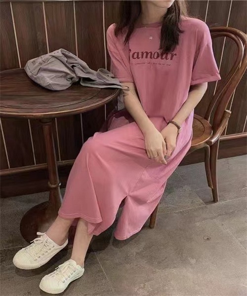 Dream garden(ドリームガーデン)の「サイドスリット Tシャツワンピース(ワンピース・レディース・ブラック/ピンク・M/L/2XL/XL)」の11枚目の写真