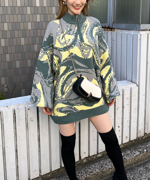 SPIRALGIRL(スパイラルガール)の「マーブル柄ジャガードハーフZIPニット(ニット/セーター・レディース・ブラック系/ブルー系/イエロー系・FREE)」の22枚目の写真