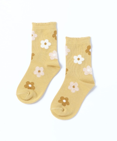 KP DECO(ケーピーデコ)の「【日本製】お花柄クルーソックス(ソックス/靴下・キッズ・チャコールグレー/レッド/イエロー系その他・22cm/16cm/18cm/20cm)」の3枚目の写真