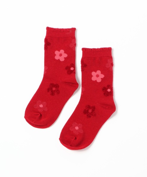 KP DECO(ケーピーデコ)の「【日本製】お花柄クルーソックス(ソックス/靴下・キッズ・チャコールグレー/レッド/イエロー系その他・22cm/16cm/18cm/20cm)」の1枚目の写真