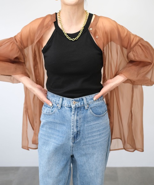 ＡＮＤＪ（アンドジェイ）の「カップ付きアメスリホルダータンク（タンクトップ・レディース・モカ/ベージュ系その他/ブラック/グリーン・M）」の7枚目の写真