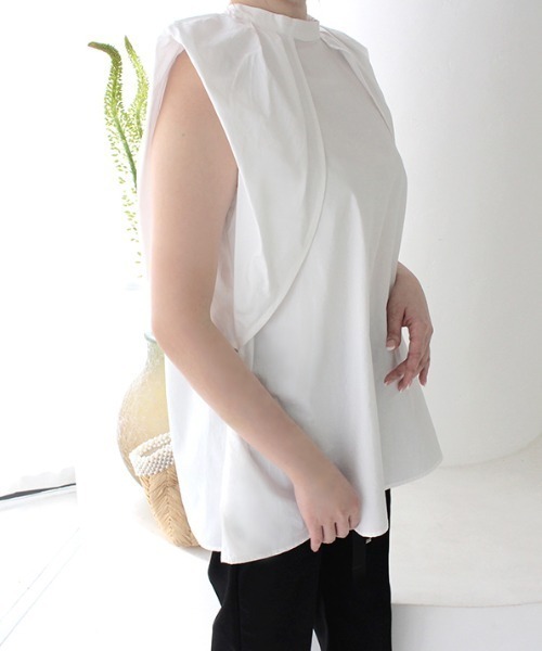 MODE ROBE（モードローブ）の「2WAYタックスリーブノースリーブブラウス（Tシャツ/カットソー・レディース・ホワイト/ブラック/パープル・FREE）」の9枚目の写真