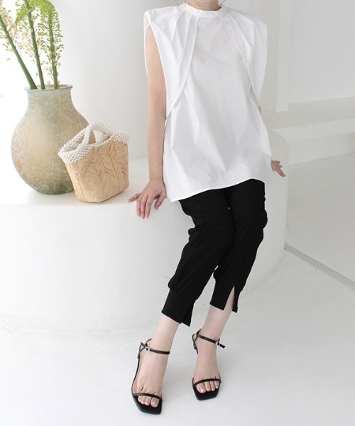 MODE ROBE（モードローブ）の「2WAYタックスリーブノースリーブブラウス（Tシャツ/カットソー・レディース・ホワイト/ブラック/パープル・FREE）」の6枚目の写真