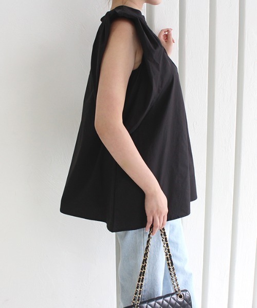 MODE ROBE（モードローブ）の「2WAYタックスリーブノースリーブブラウス（Tシャツ/カットソー・レディース・ホワイト/ブラック/パープル・FREE）」の4枚目の写真