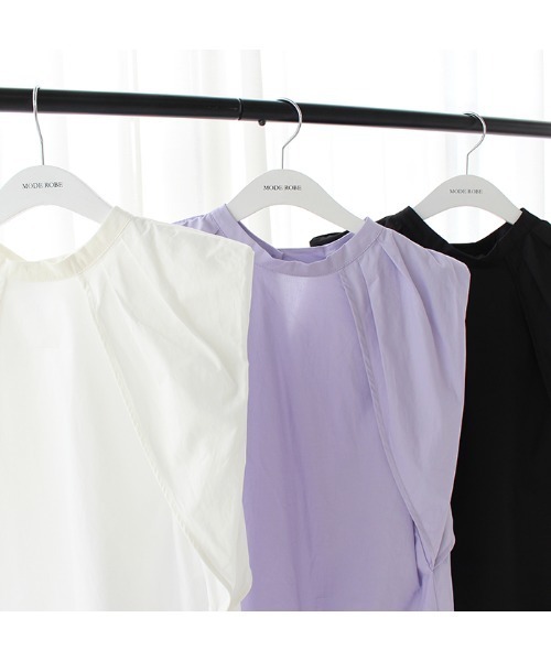 MODE ROBE（モードローブ）の「2WAYタックスリーブノースリーブブラウス（Tシャツ/カットソー・レディース・ホワイト/ブラック/パープル・FREE）」の11枚目の写真