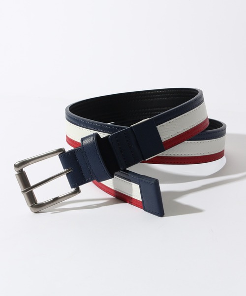 OUTDOOR PRODUCTS(アウトドアプロダクツ)の「【OUTDOOR PRODUCTS/アウトドアプロダクツ】フェイクレザー 3本ライン トリコロール ストレッチ ベルト(ベルト・メンズ・ブラック/ネイビー/ブラウン・FREE)」の3枚目の写真