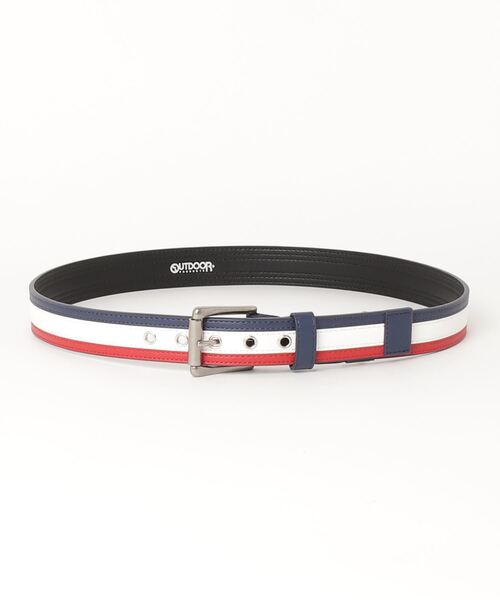 OUTDOOR PRODUCTS(アウトドアプロダクツ)の「【OUTDOOR PRODUCTS/アウトドアプロダクツ】フェイクレザー 3本ライン トリコロール ストレッチ ベルト(ベルト・メンズ・ブラック/ネイビー/ブラウン・FREE)」の6枚目の写真