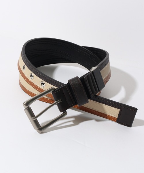 OUTDOOR PRODUCTS(アウトドアプロダクツ)の「【OUTDOOR PRODUCTS/アウトドアプロダクツ】フェイクレザー 3本ライン トリコロール ストレッチ ベルト(ベルト・メンズ・ブラック/ネイビー/ブラウン・FREE)」の8枚目の写真