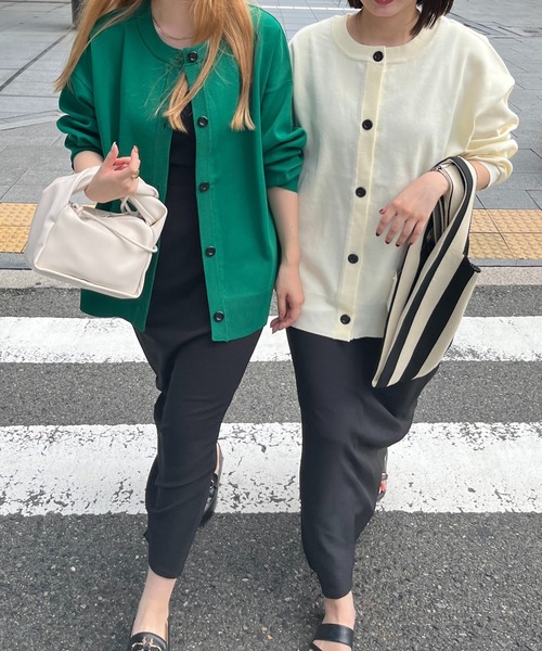 prose verse（プロズヴェール）の「前後2wayスポンジニットカーデ（カーディガン/ボレロ・レディース・ブラック/アイボリー/ピンク/グリーン/マスタード・MEDIUM）」の3枚目の写真