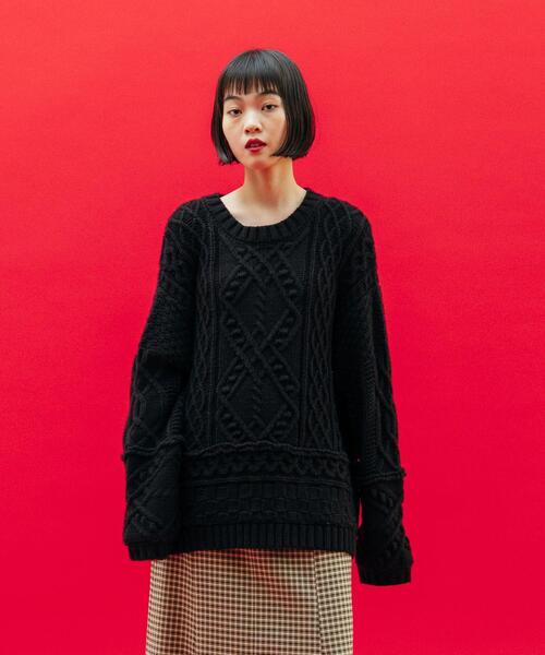 CITEN（シテン）の「＜CITEN＞パッチワークケーブル ビッグニット  