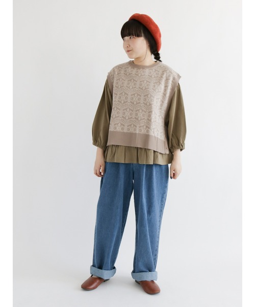 Samansa Mos2（サマンサ モスモス）の「【ETHICAL CRAFTS】オーガニックコットン混タックパンツ（その他パンツ・レディース・ネイビー/ブルー・ﾌﾘ-）」の10枚目の写真