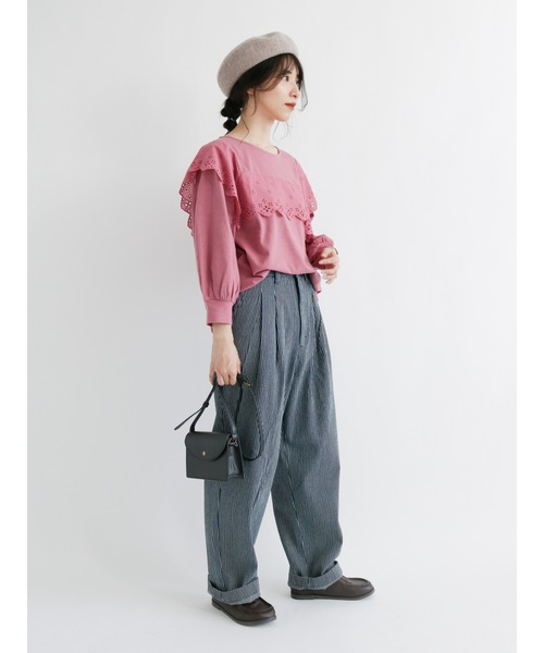 Samansa Mos2（サマンサ モスモス）の「【ETHICAL CRAFTS】オーガニックコットン混タックパンツ（その他パンツ・レディース・ネイビー/ブルー・ﾌﾘ-）」の15枚目の写真